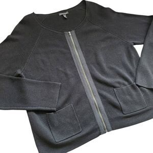 Eileen Fisher Jacket Sweater Cardigan Womens Large Silk Cotton Full Zip Black Ca